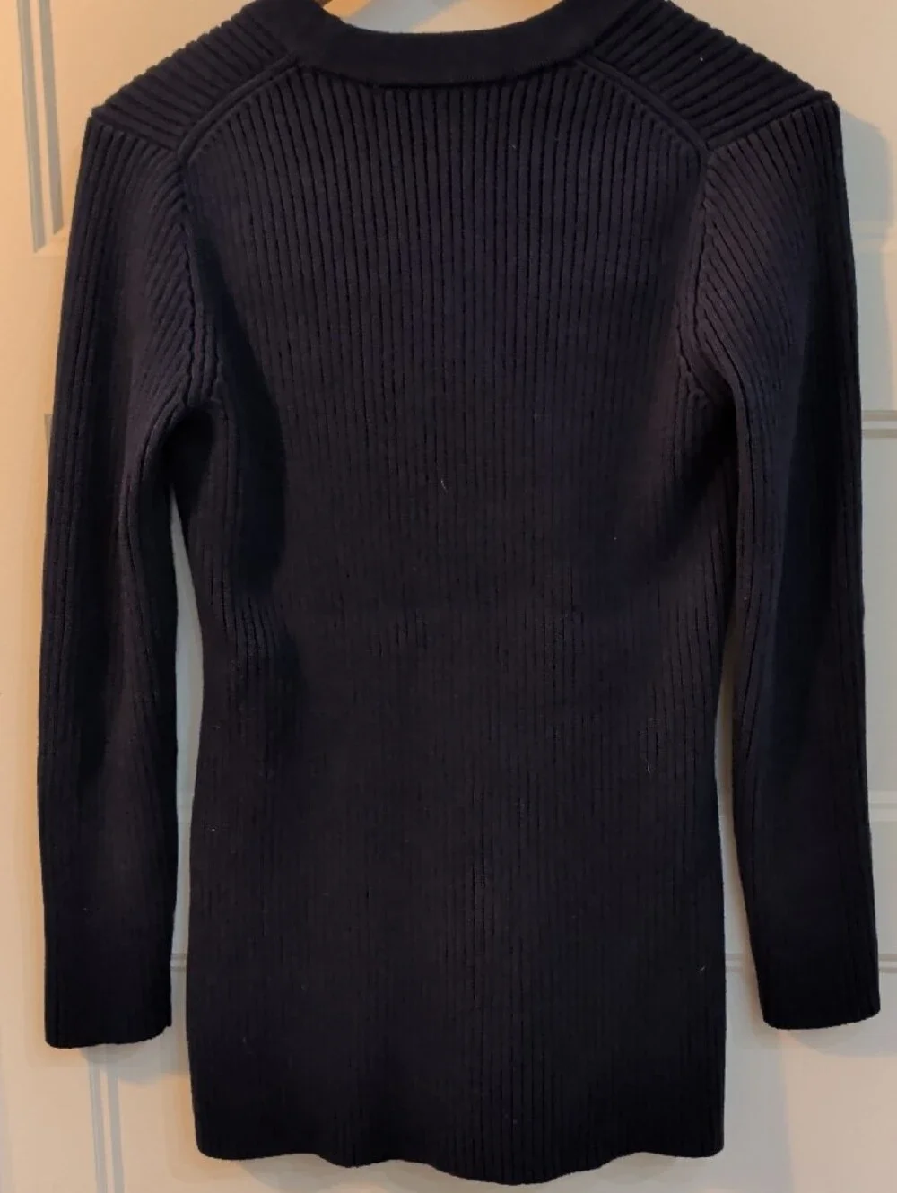 Michael Kors Navy Ribbed Lace-Up V-Neck Sweater (Medium)